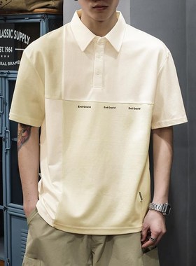T2024潮流新款高级感POLvO衫男宽松大码夏季ins上衣短袖潮牌翻领T