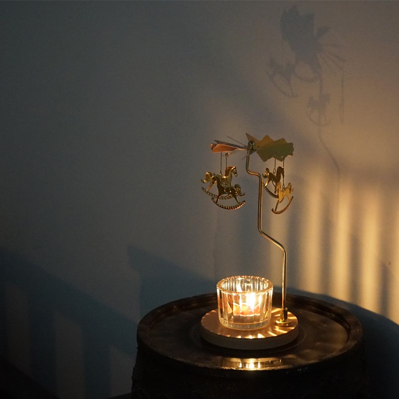 旋转木马烛台套装走m马灯浪漫烛光晚餐道具香薰蜡烛杯台座托盘摆