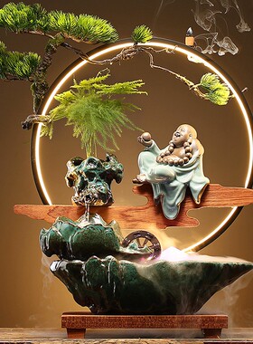 流水摆件循环水倒流办公室桌面生财客厅装饰雾R化加湿乔迁开业礼