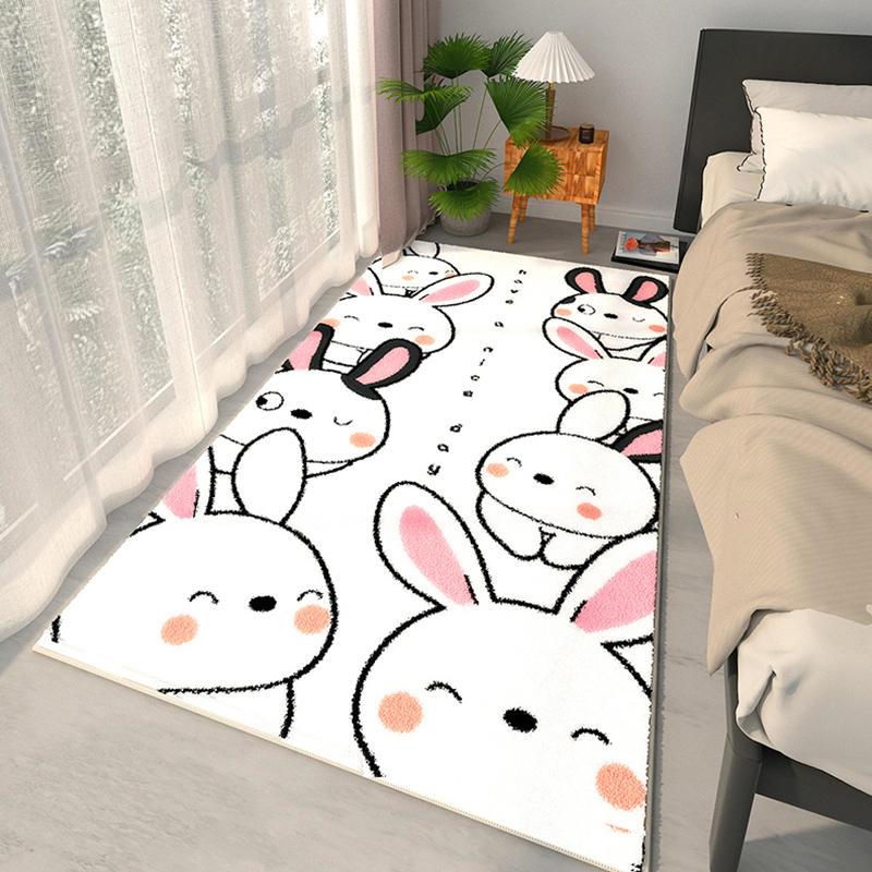 卡通地垫儿童房间卧室床边地毯可爱少女毛绒毛毯垫子家Y用易打理*