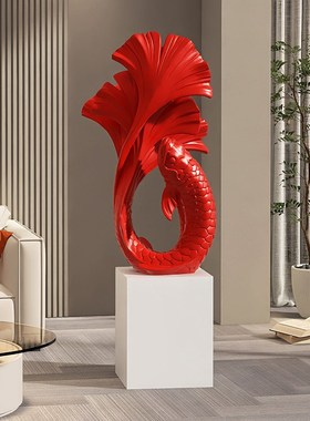 大型锦鲤客厅电视柜旁落地摆件沙发入户玄关店铺艺术高级感雕塑