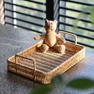 茶盘茶托织餐厅面包点心盘简Q约厨房家用托盘塑料 藤编收纳筐日式