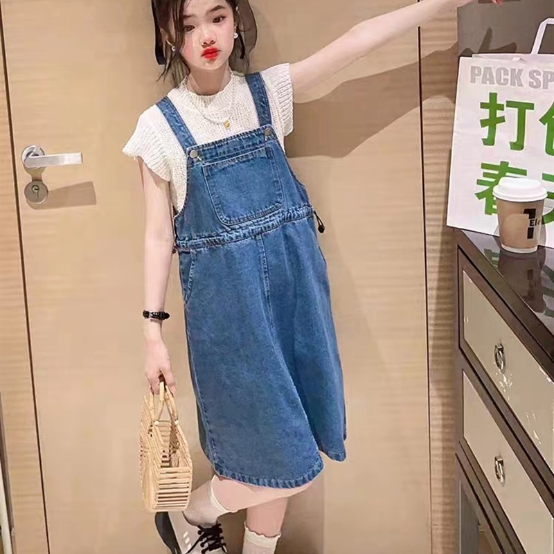 女童牛仔背带裙夏装套装2023新款儿童裙子夏季小公主夏款薄连衣裙