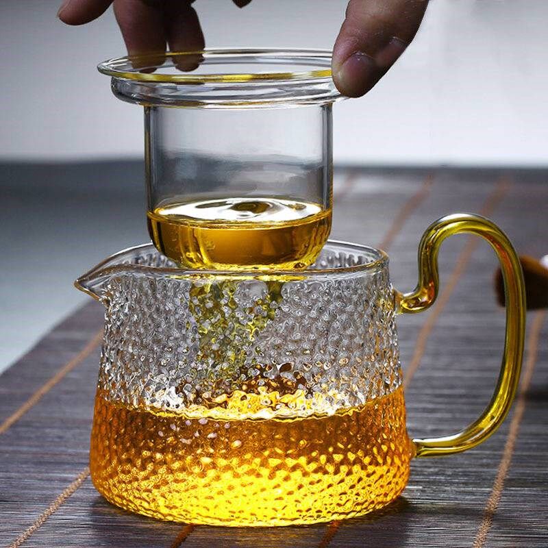 加厚玻璃茶壶过滤泡茶壶家用耐高温锤纹耐热花茶壶泡茶器茶具套装