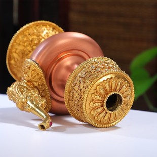 净水壶纯铜鎏金雕花藏式 民族用品贲巴壶复古摆件净水瓶家用宝瓶