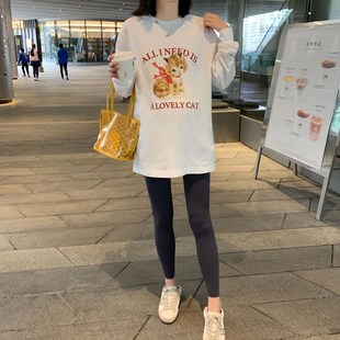 春新款 遮屁股连衣裙2024秋装 上衣长袖 宽松中长款 t恤打底衫 孕妇装