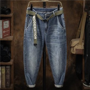 脚九分潮牌老爹萝卜裤 高端牛仔裤 锥形收腿小裤 宽松大码 男秋冬新款