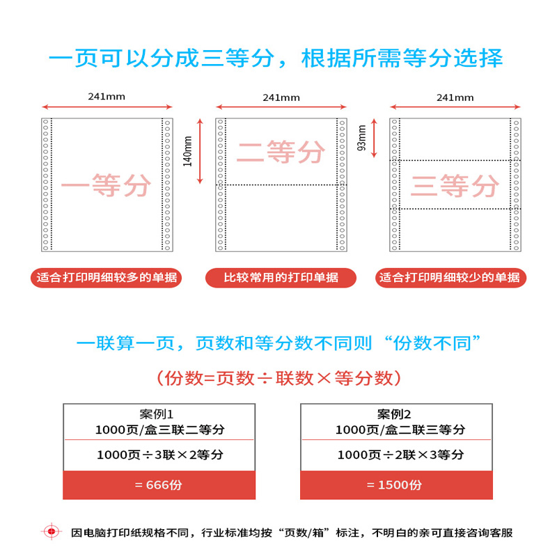 现货速发针式电脑打印纸整张1000页一二三四五联二三等分出库送货