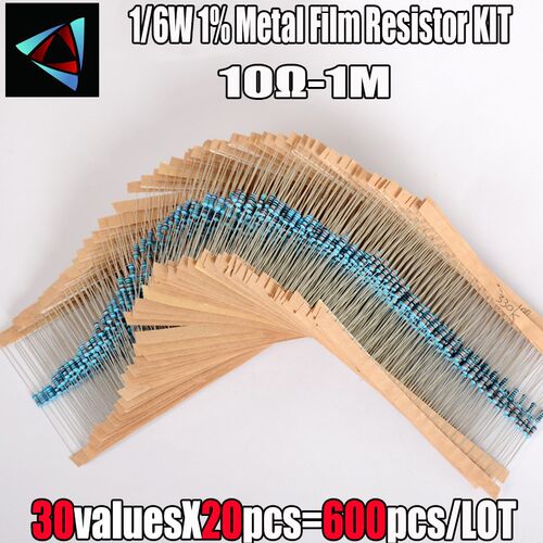 600pcs/set 30 Kinds 1/6W 1% Metal Film Resistor Pack Assorte - 封面