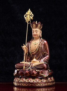 紫铜描金娑婆三圣释迦牟尼地藏王菩萨观世音菩萨神像家用供奉摆件