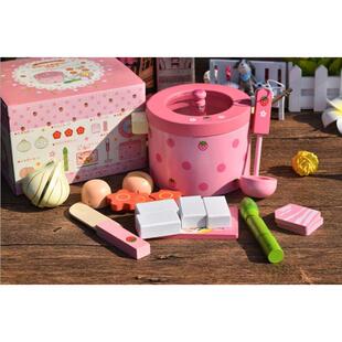 锅草莓看火锅刷刷宝宝木制儿童过家家玩具切切蔬菜厨房餐具套装