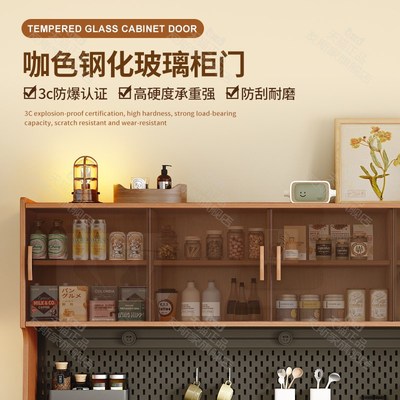 实木餐边柜客厅柜子储物柜靠墙一体柜置物柜2024T新款推拉门茶水