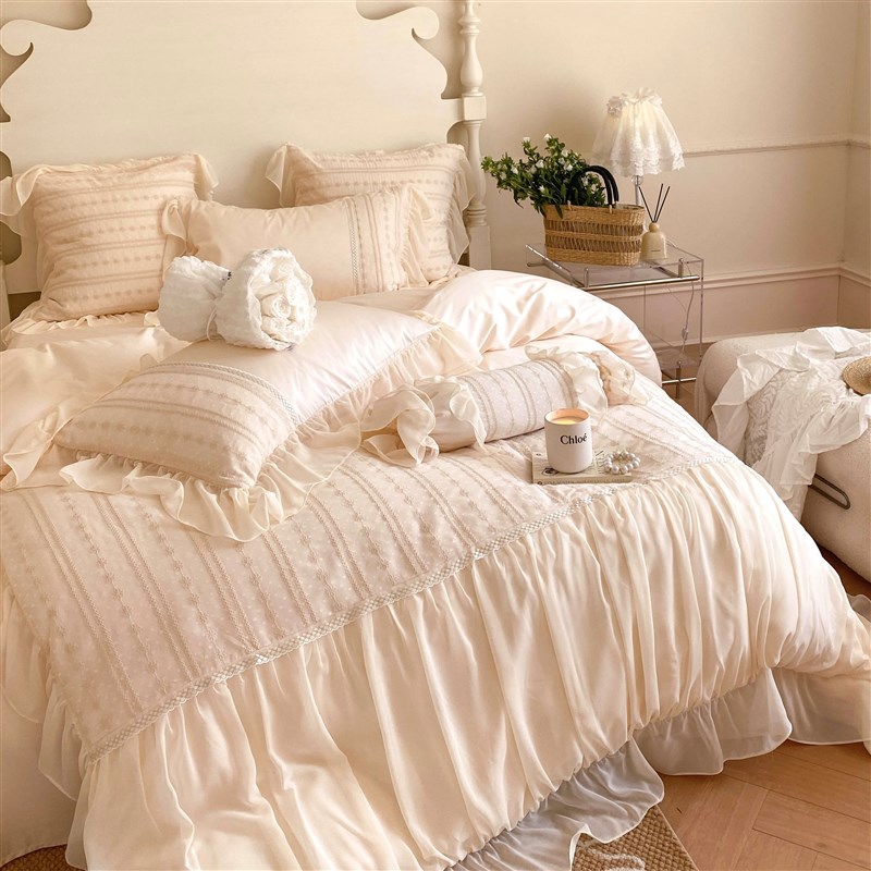 现货灵动与浪漫︱100S纯棉长绒棉法式公J主四件套全棉刺绣轻奢花