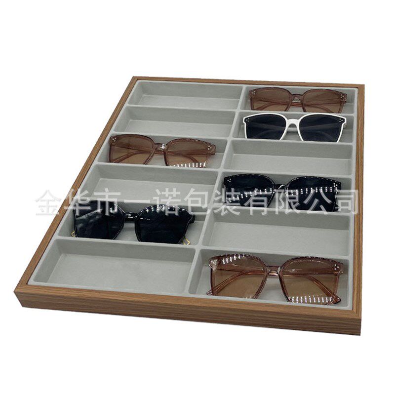 现货胡桃木纹木质12位眼镜A销售盘太阳镜柜台展示看货托盘