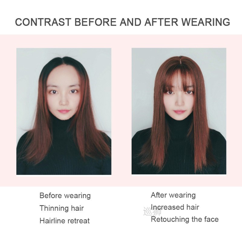Black Brown Bangs Clip in Hair Extensions Wave Hair Clip Syn