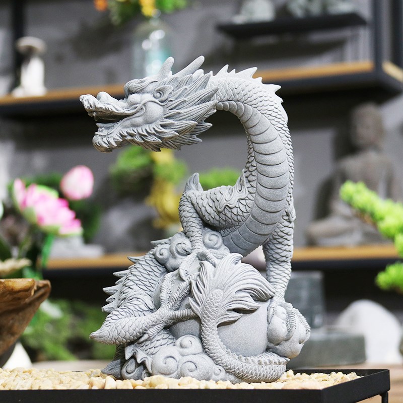仿青微瑞兽神龙h装饰摆石鱼缸件景观造景瑞龙摆设茶桌茶几祥龙茶