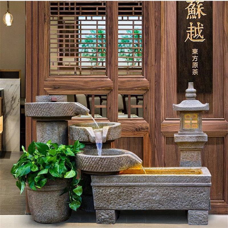庭院石磨高山流水喷泉摆件顶楼阳台花园装饰鱼池假山造景观循环水