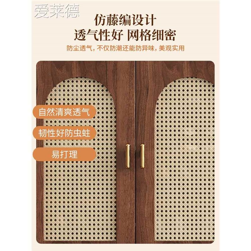 藤编鞋柜家用门口实木框复古玄关柜客厅入户简约现代收纳柜储物柜