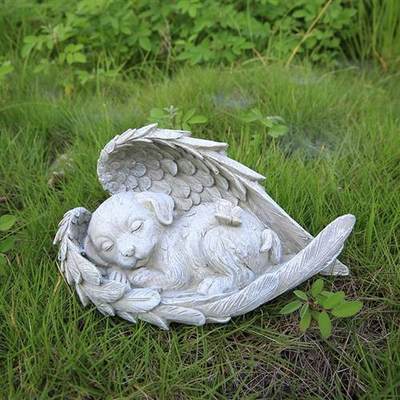 推荐Sleeping Animal Figurine Cute Dog Cat in Angel Wing Stat