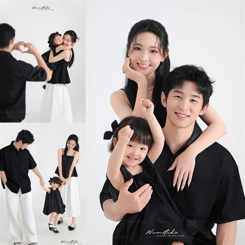 全家福摄影服装黑色系家庭装三口亲子装影楼拍照周岁亲Z子主题道