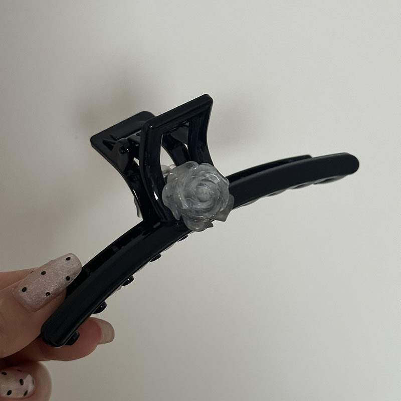 速发灰色玫瑰水墨花朵一字抓夹简约百搭气质高级感鸭嘴夹发夹发饰