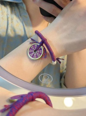 爆款 原创设计紫色山鬼花钱手绳精工手编棉绳文玩时尚Z饰品小红书