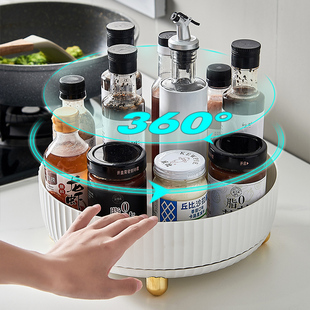 厨房可旋转调料置物架多功能w360度调味酱油醋收纳架子轻奢水果盘