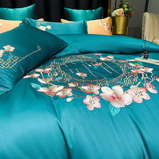 新中式 婚庆四件组高档长绒棉四件套纯棉全棉被套床单结婚床上用品