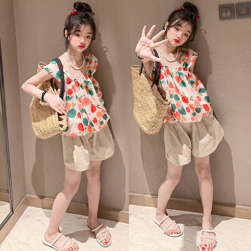 现货女童夏季两件套装大儿童女孩夏款女J装时髦洋气夏装潮衣服8岁