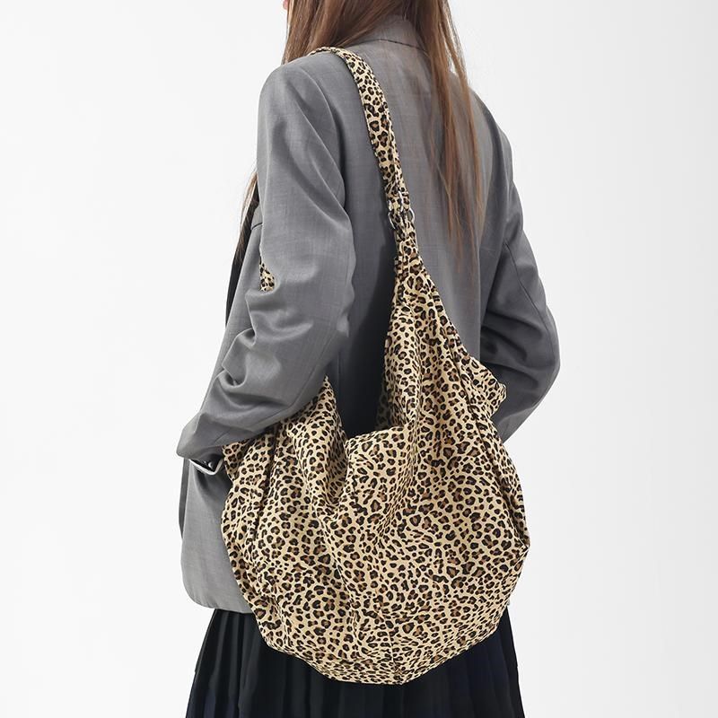 单肩包女秋冬美拉德冬季慵懒松弛帆布包时尚豹纹腋下包大容量包包