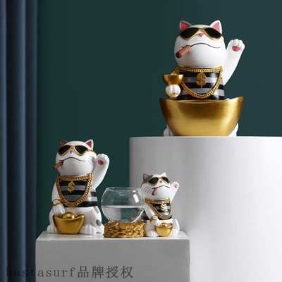 推荐Creative Nordic Fortune Cat ornaments porch key to recei