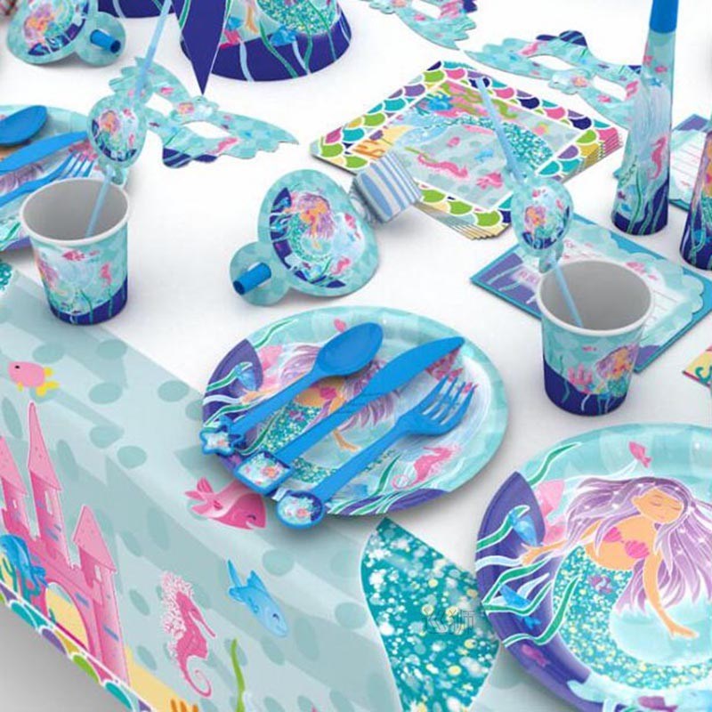 Mermaid Birthday Party Tableware Set Environmental Paper Din