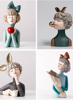 北欧轻奢创意泡泡女孩摆件家居客厅玄关装饰电视柜茶几礼物摆设