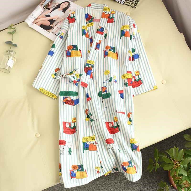 【折扣价】纱布和服浴袍睡裙女士款夏秋季全日式长袖睡袍可爱汗蒸