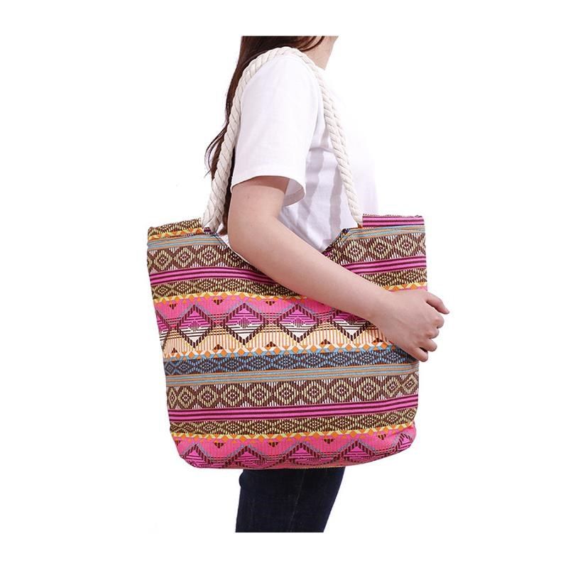 韩版时尚几何帆布包大容量女式单肩包简约手提拉链购物包直供