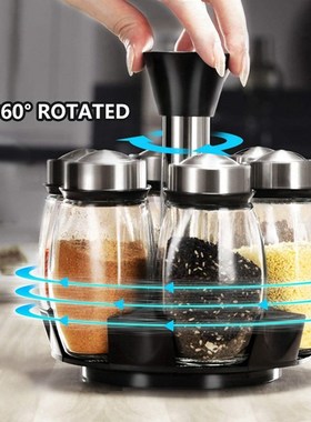 7Pcs/Set Rotating Stainless Steel Cruet Condiment Spice Jars