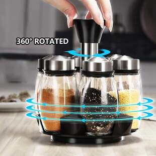 7Pcs/Set Rotating Stainless Steel Cruet Condiment Spice Jars