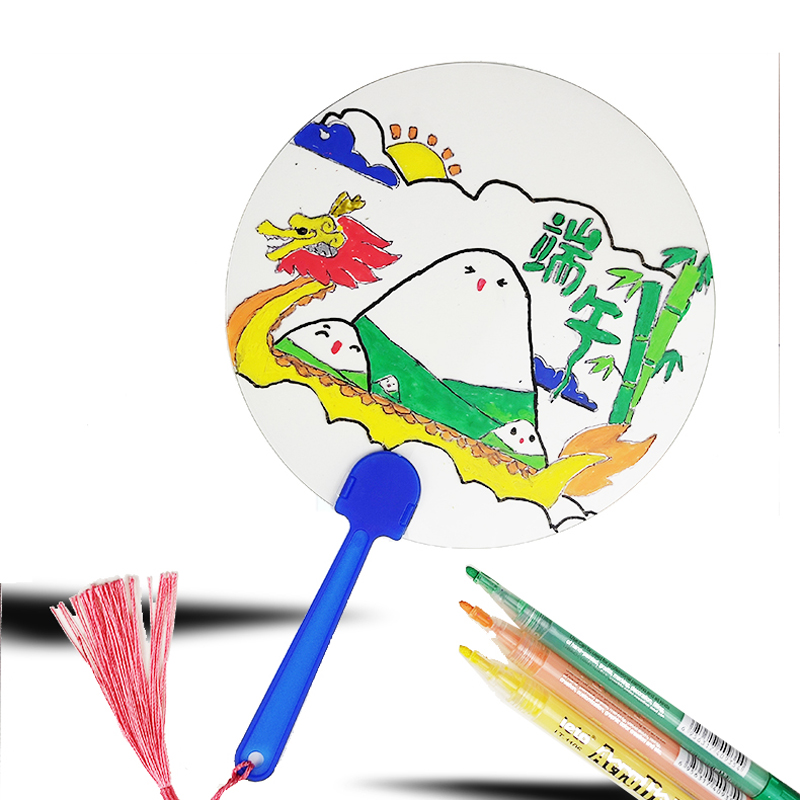 新品透明扇子空白塑料幼儿园手工diy儿童涂鸦画画圆扇夏季绘画团