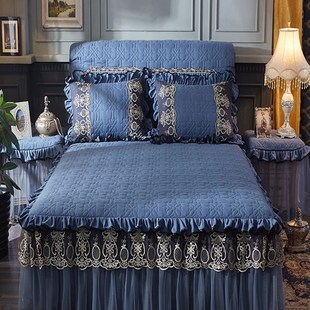 欧式 防滑夹棉加厚床套床笠双人床裙罩枕套 床裙单件床罩三件套裙式