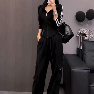 裤 2024春秋新款 女连帽拉链外套束脚工装 休闲运动服套装 两件套 时尚