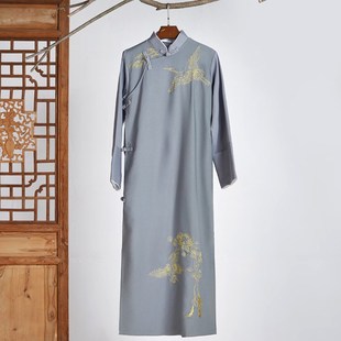 新長(zhǎng)衫 男演出服冬 傳統(tǒng)刺繡長(zhǎng)袍大褂民國(guó)風(fēng)復(fù)R古唐裝 立領(lǐng)相聲服裝