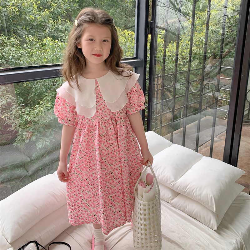 沫沫家童装女童连衣裙2023春夏季新款儿童公主裙宝宝洋气碎花长裙