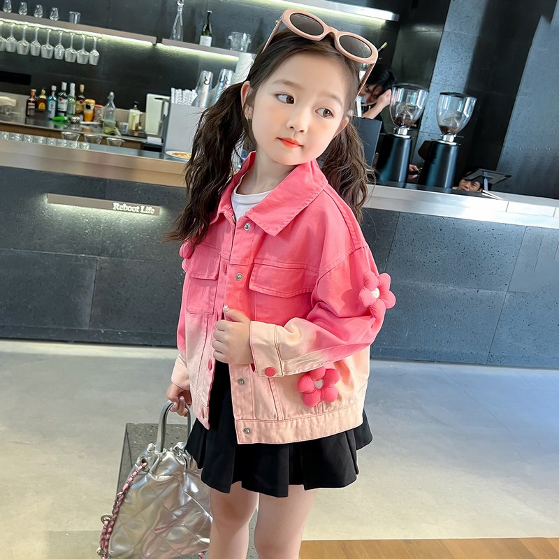 热销女童儿童秋装牛仔外套2024新款渐变花秋季夹克女孩春秋款洋气