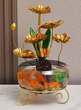 室内水景观荷花流水摆件自动循环水办公室招财高档鱼缸客厅装现货