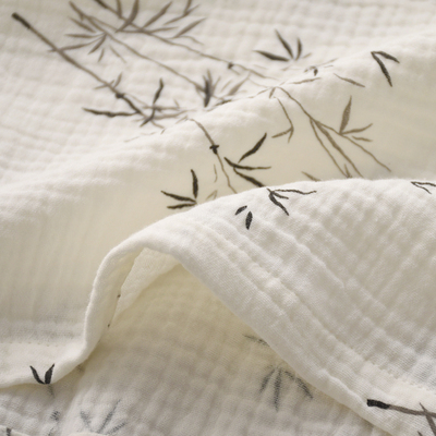 水墨竹叶睡衣男女春秋夏季纱布薄款大尺码长袖情侣家居服套装