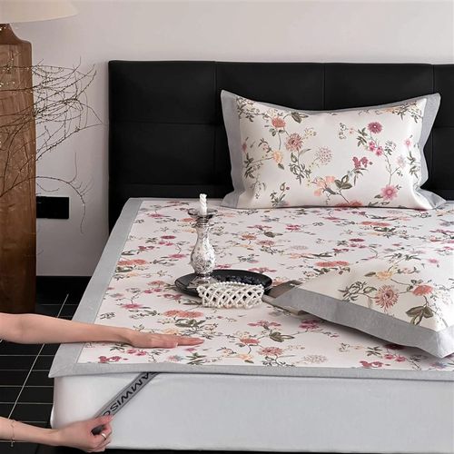 好看花卉冰碳夏季冰丝凉席款空调软席凉而不冰可水洗凉感席三件套