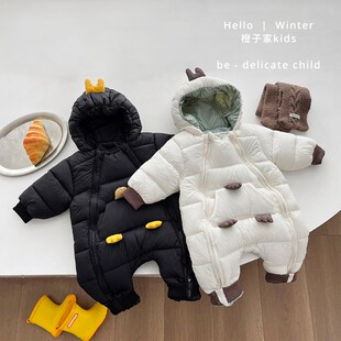 新生婴儿冬季连体衣超萌可爱男童连帽加厚外出抱衣女宝宝保暖爬服