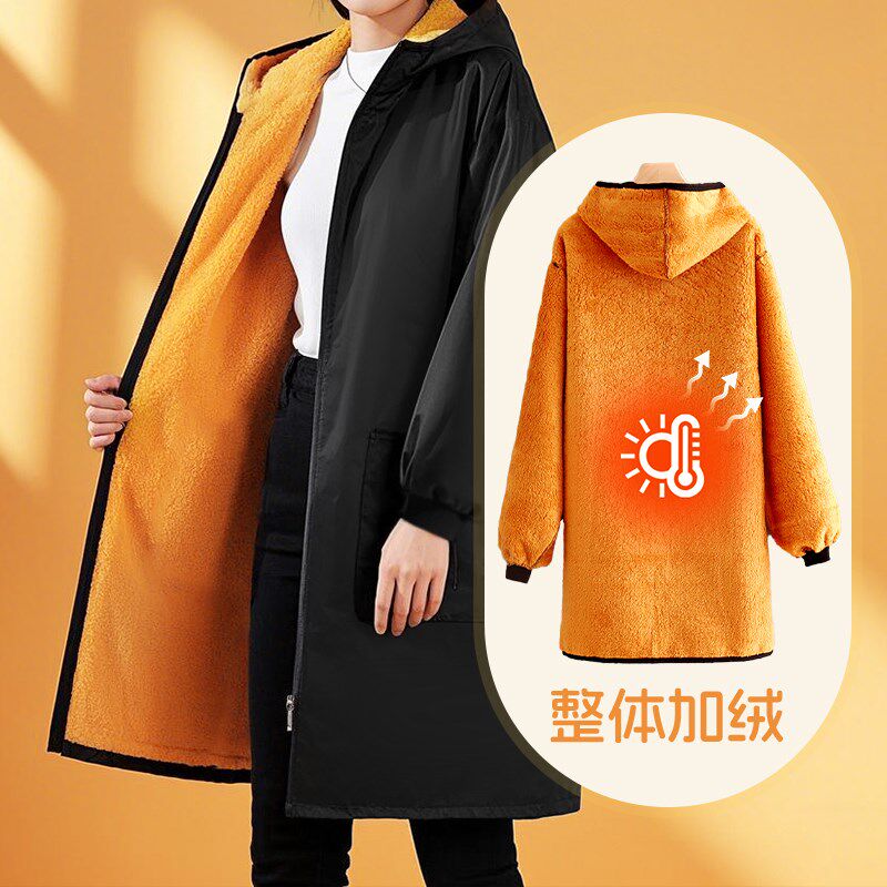 加绒加厚罩衣女冬季厨房家用防水长袖围裙上班外穿大人工作服男款