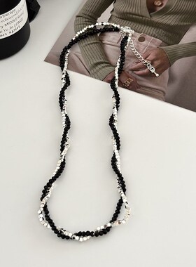 黑色水晶碎银项链20o23新款爆款高级锁骨链轻奢小众气质颈链配饰