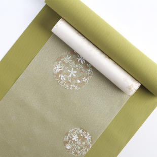 爱茶屋天色茶席珍珠纱烫金纱【团花白色】茶席桌旗防水席两条搭配